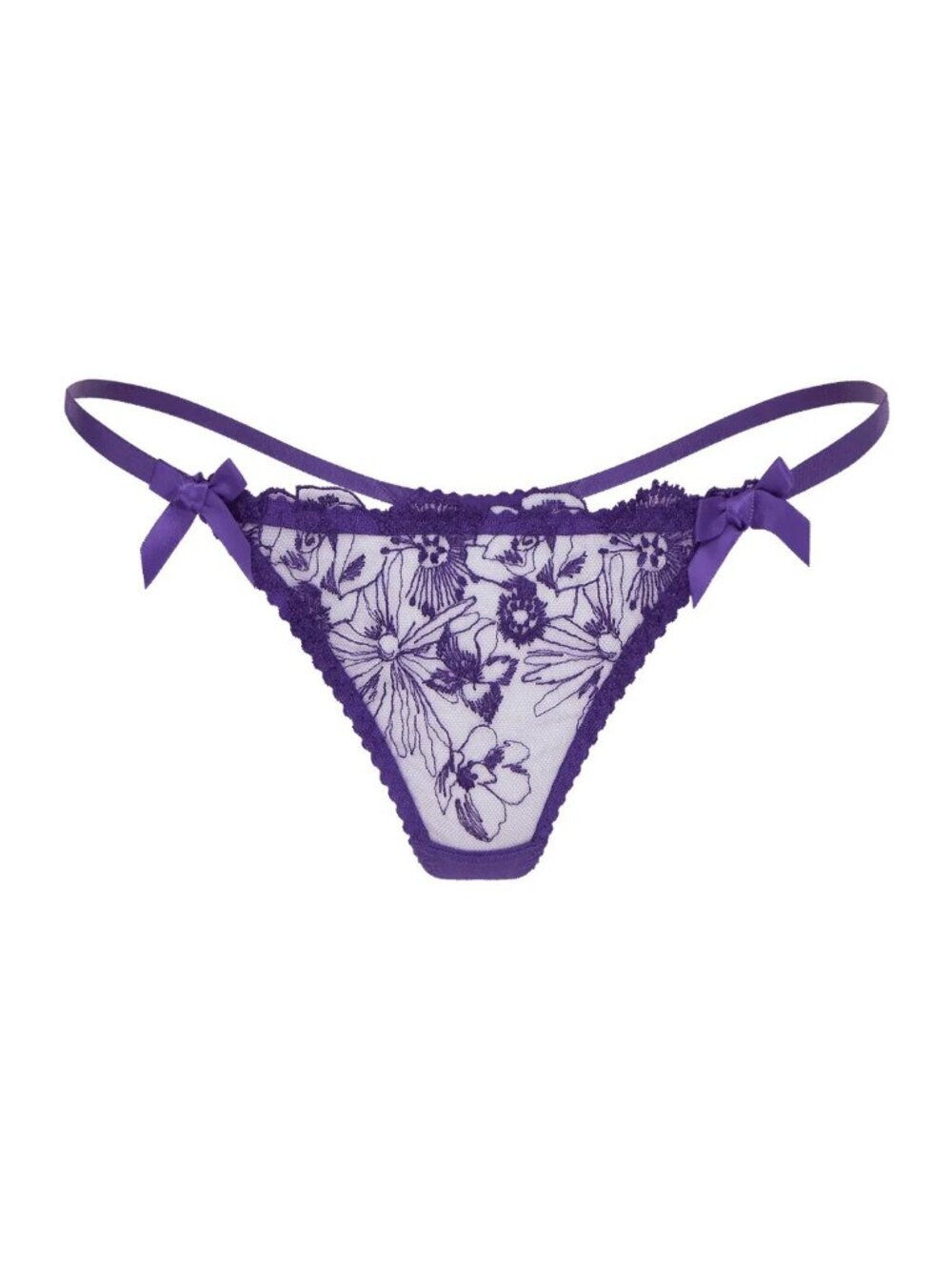 Agent Provocateur Jayce Thong Purple US 4 UK 8 Floral Embroidered NWT